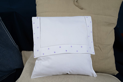 Hemstitch Baby Envelope Pillow 12"x12" Lavender color Polka Dots